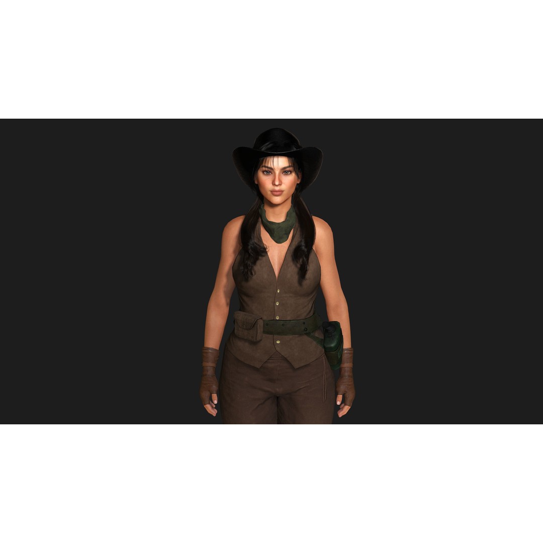 Realistic Female Character 3D Model – Wild West Cowgirl, Game Ready, FBX - View 6