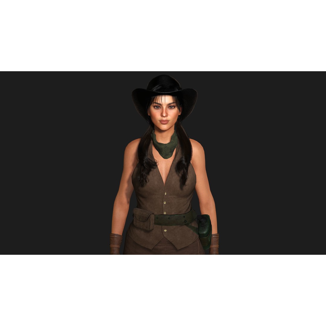 Realistic Female Character 3D Model – Wild West Cowgirl, Game Ready, FBX - View 7