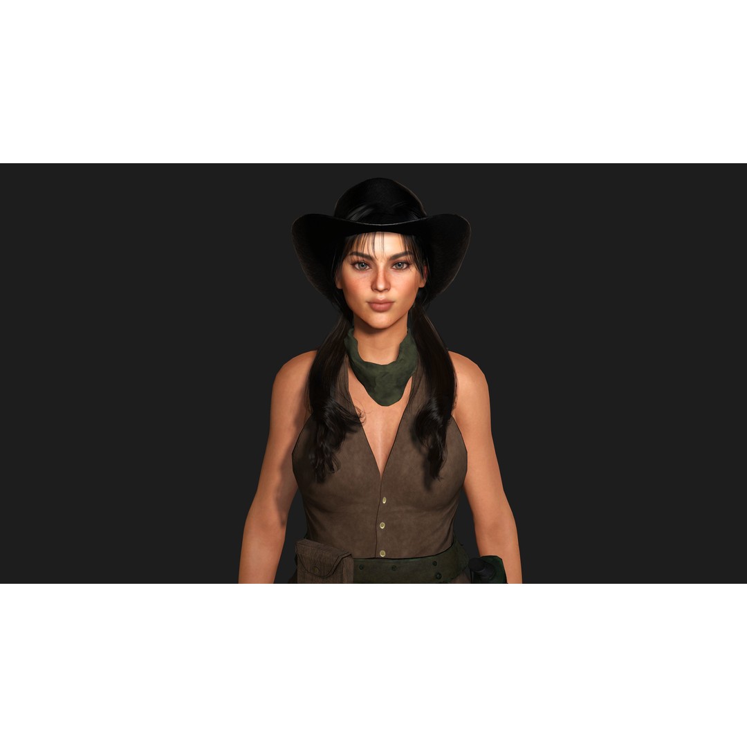 Realistic Female Character 3D Model – Wild West Cowgirl, Game Ready, FBX - View 8