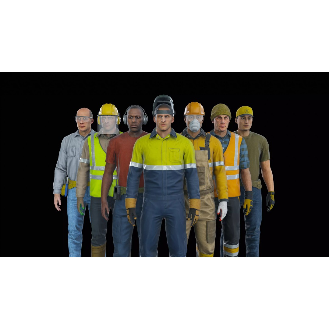 Modular Worker Character 3D Model – Low Poly Game Asset, Rigged, PBR