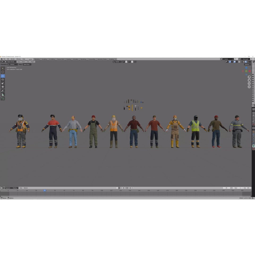 Modular Worker Character 3D Model – Low Poly Game Asset, Rigged, PBR - View 10