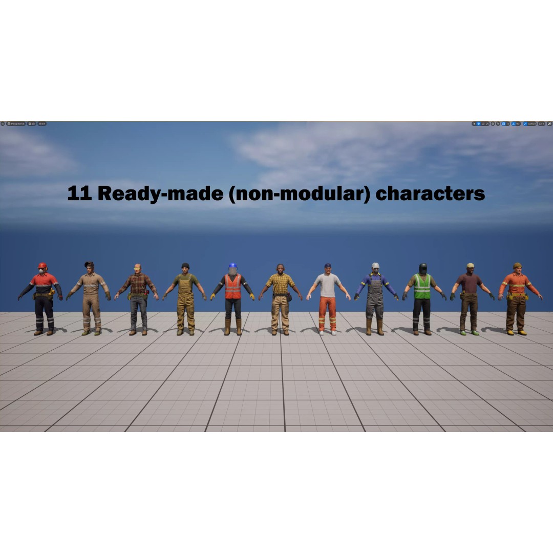 Modular Worker Character 3D Model – Low Poly Game Asset, Rigged, PBR - View 12