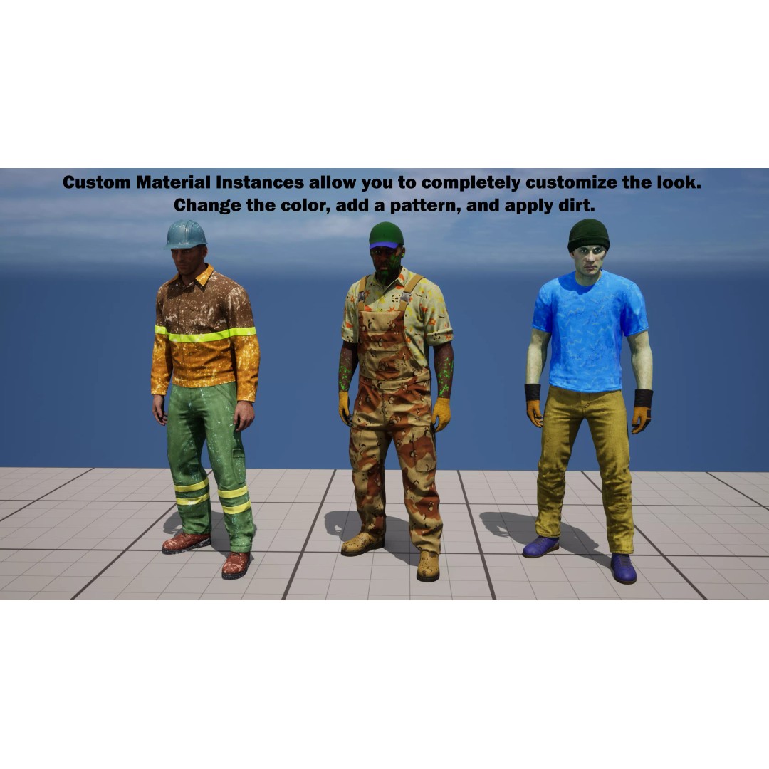 Modular Worker Character 3D Model – Low Poly Game Asset, Rigged, PBR - View 13