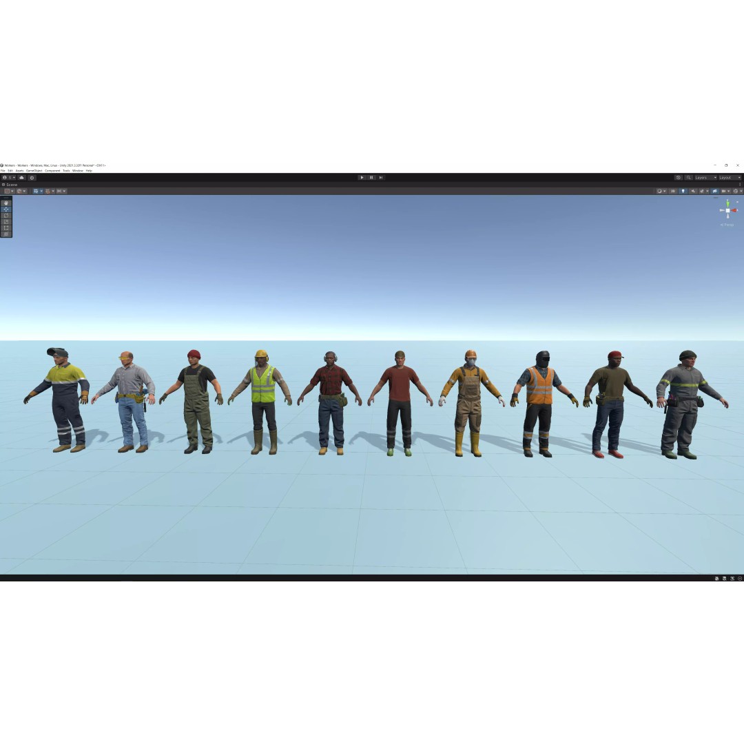 Modular Worker Character 3D Model – Low Poly Game Asset, Rigged, PBR - View 15