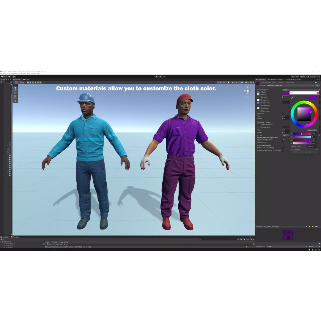 Modular Worker Character 3D Model – Low Poly Game Asset, Rigged, PBR - View 16