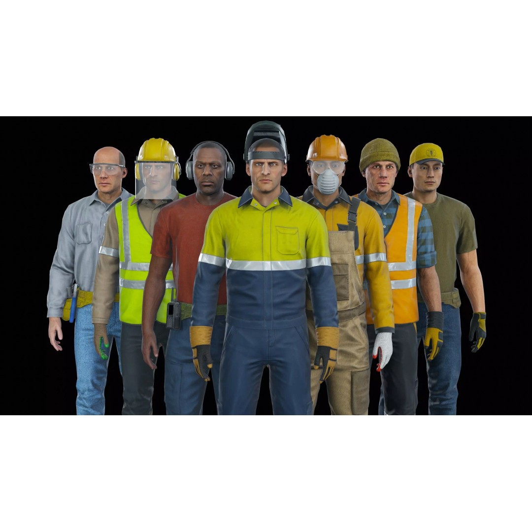 Modular Worker Character 3D Model – Low Poly Game Asset, Rigged, PBR - View 2