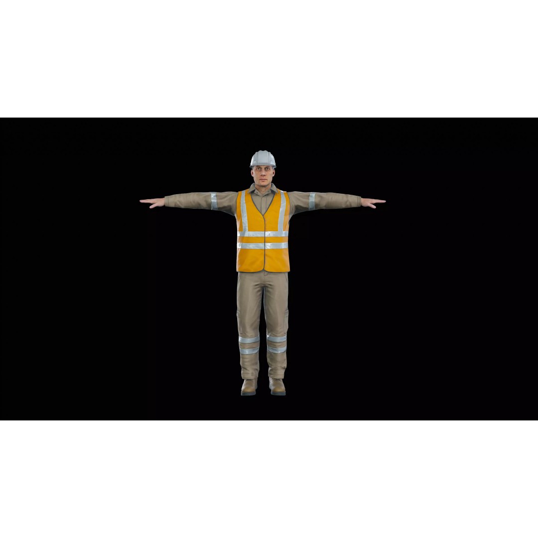 Modular Worker Character 3D Model – Low Poly Game Asset, Rigged, PBR - View 22
