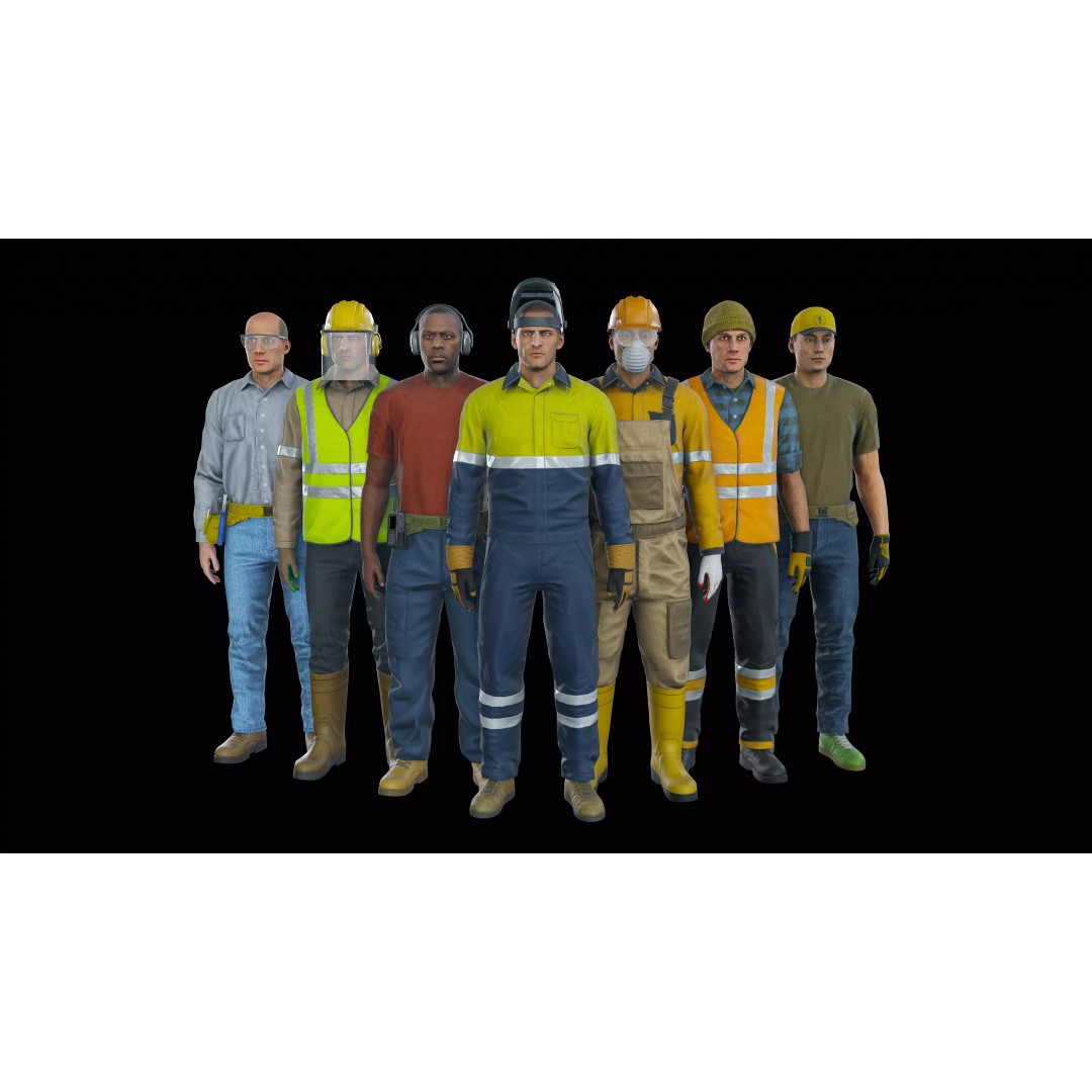 Modular Worker Character 3D Model – Low Poly Game Asset, Rigged, PBR - View 23