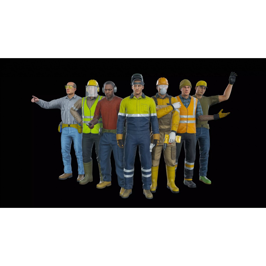 Modular Worker Character 3D Model – Low Poly Game Asset, Rigged, PBR - View 4