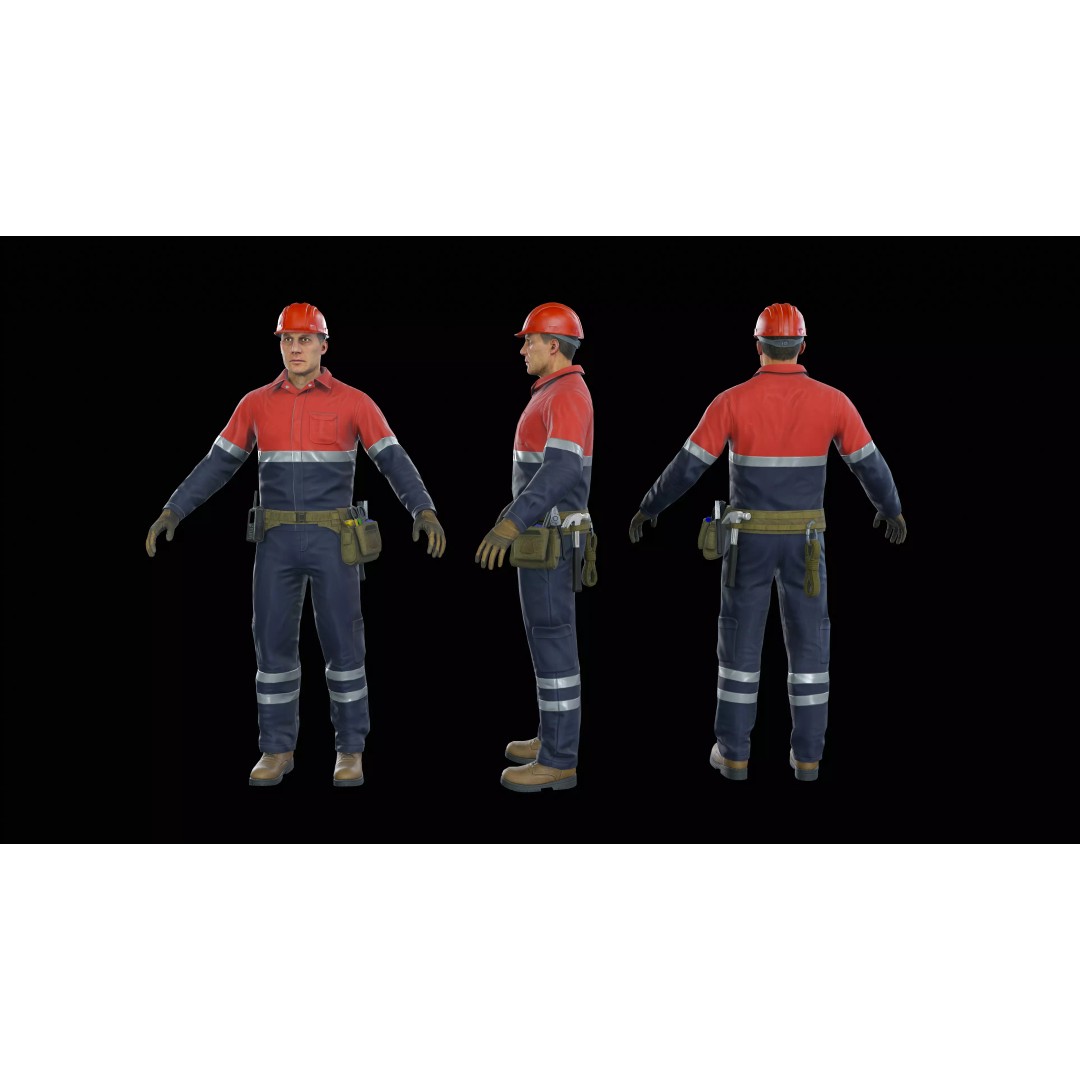 Modular Worker Character 3D Model – Low Poly Game Asset, Rigged, PBR - View 6