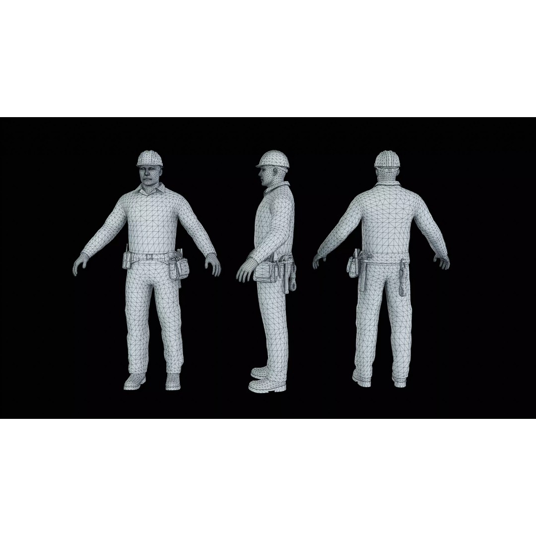 Modular Worker Character 3D Model – Low Poly Game Asset, Rigged, PBR - View 7