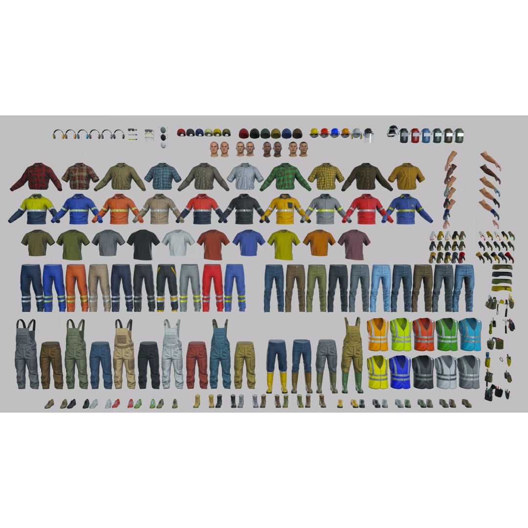 Modular Worker Character 3D Model – Low Poly Game Asset, Rigged, PBR - View 8