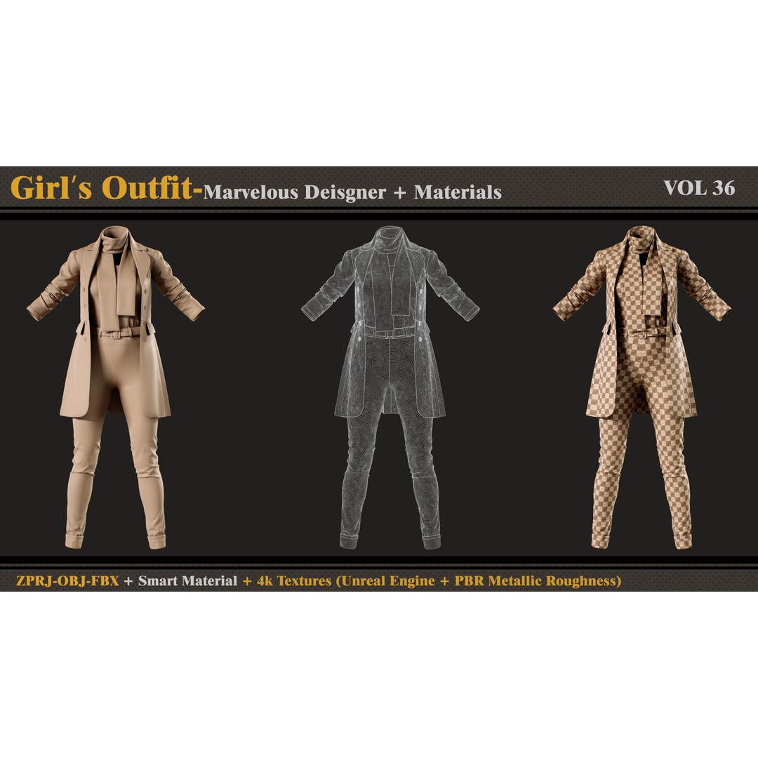 Girls Outfit 3D Model – Fashion Clothing Set, FBX & OBJ Formats