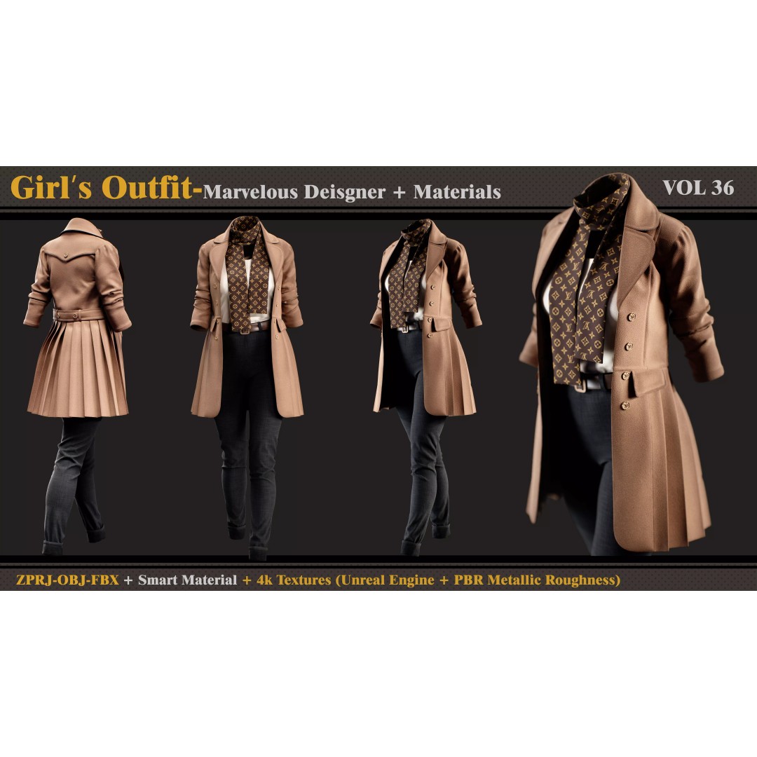 Girls Outfit 3D Model – Fashion Clothing Set, FBX & OBJ Formats - View 2