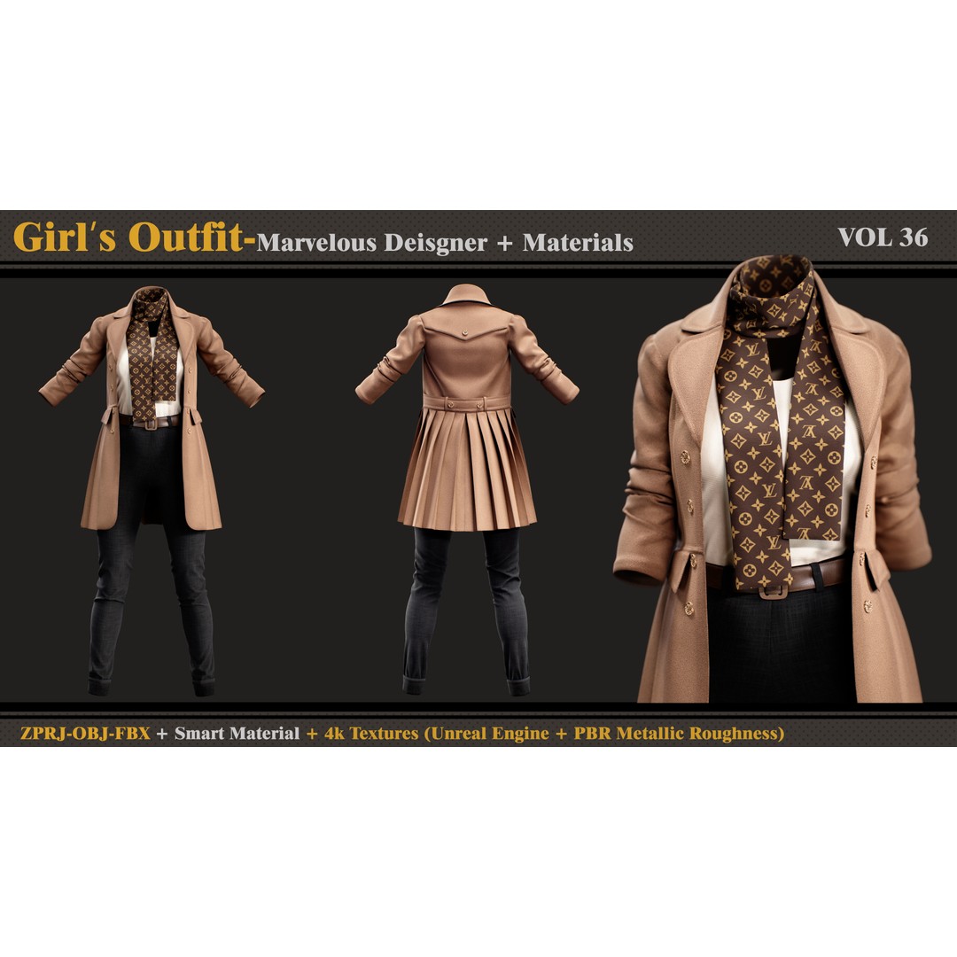 Girls Outfit 3D Model – Fashion Clothing Set, FBX & OBJ Formats - View 3