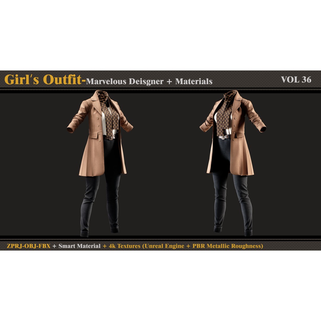 Girls Outfit 3D Model – Fashion Clothing Set, FBX & OBJ Formats - View 4
