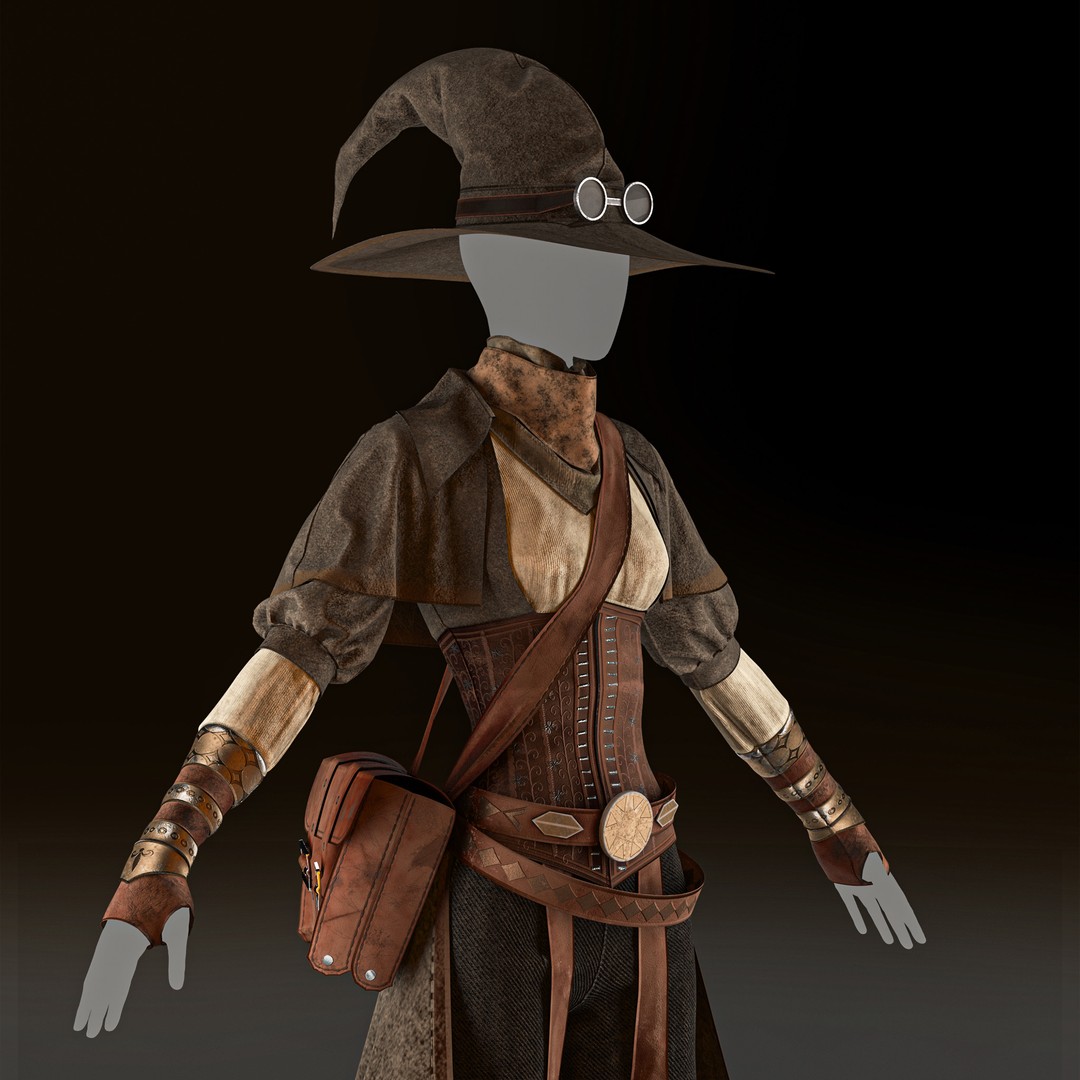 Fantasy Alchemist Wizard Outfit 3D Model – High Poly PBR Game Asset - View 7