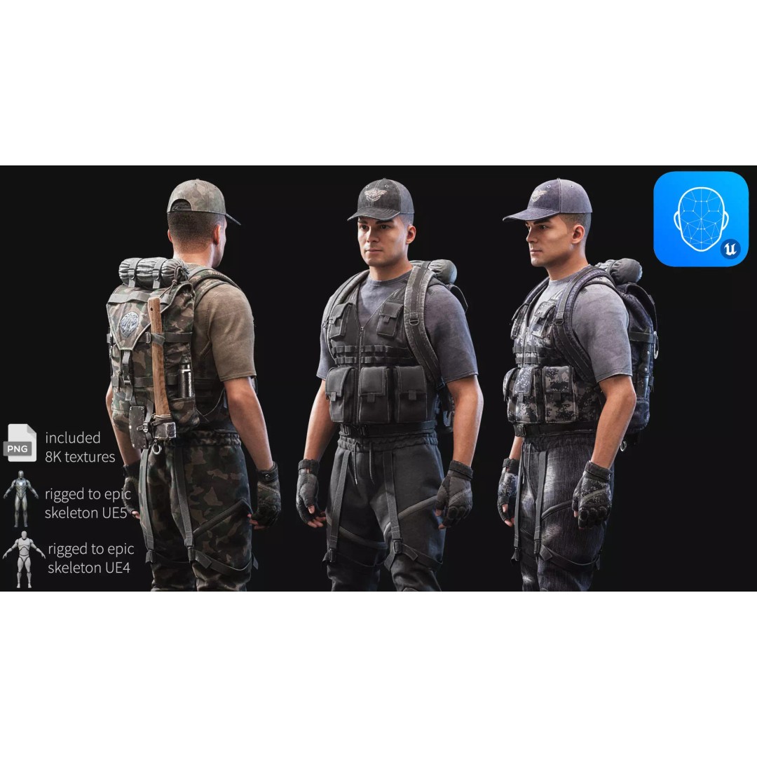 Survival Character 3D Model – Low Poly Rigged Game Asset, FBX - View 2