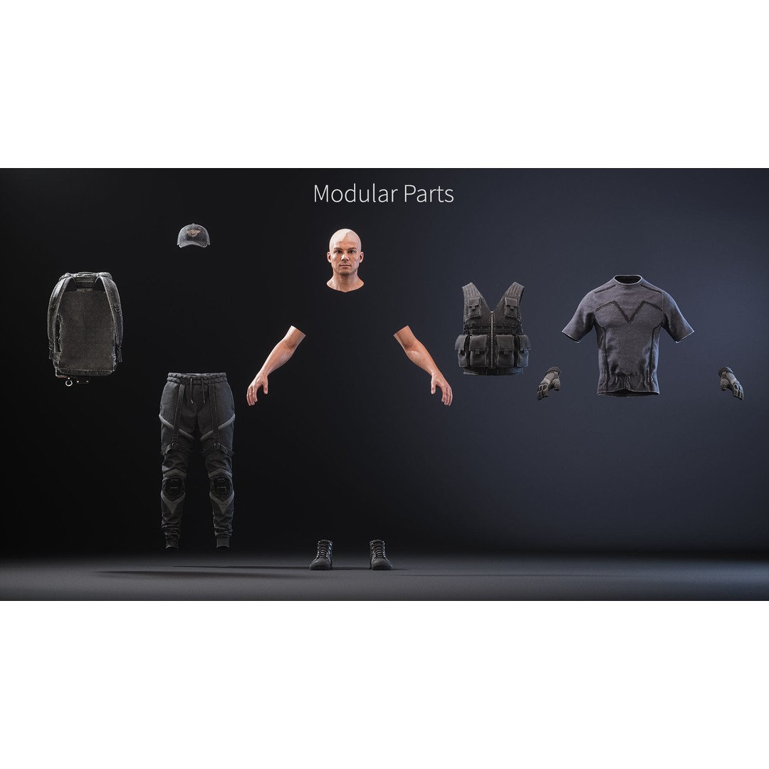 Survival Character 3D Model – Low Poly Rigged Game Asset, FBX - View 21