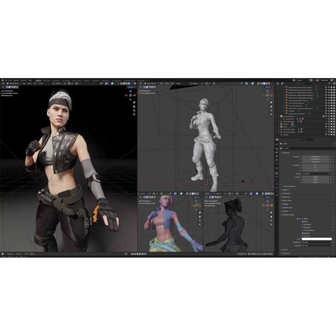 Sonya Blade 3D Model – Rigged Character for Games, FBX, OBJ - View 15