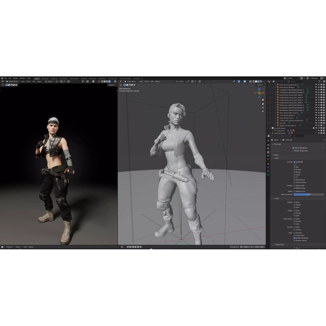 Sonya Blade 3D Model – Rigged Character for Games, FBX, OBJ - View 20