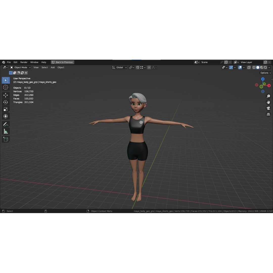 Cartoon Girl 3D Model – Stylized Teen Character, Rigged, FBX, Blender - View 3