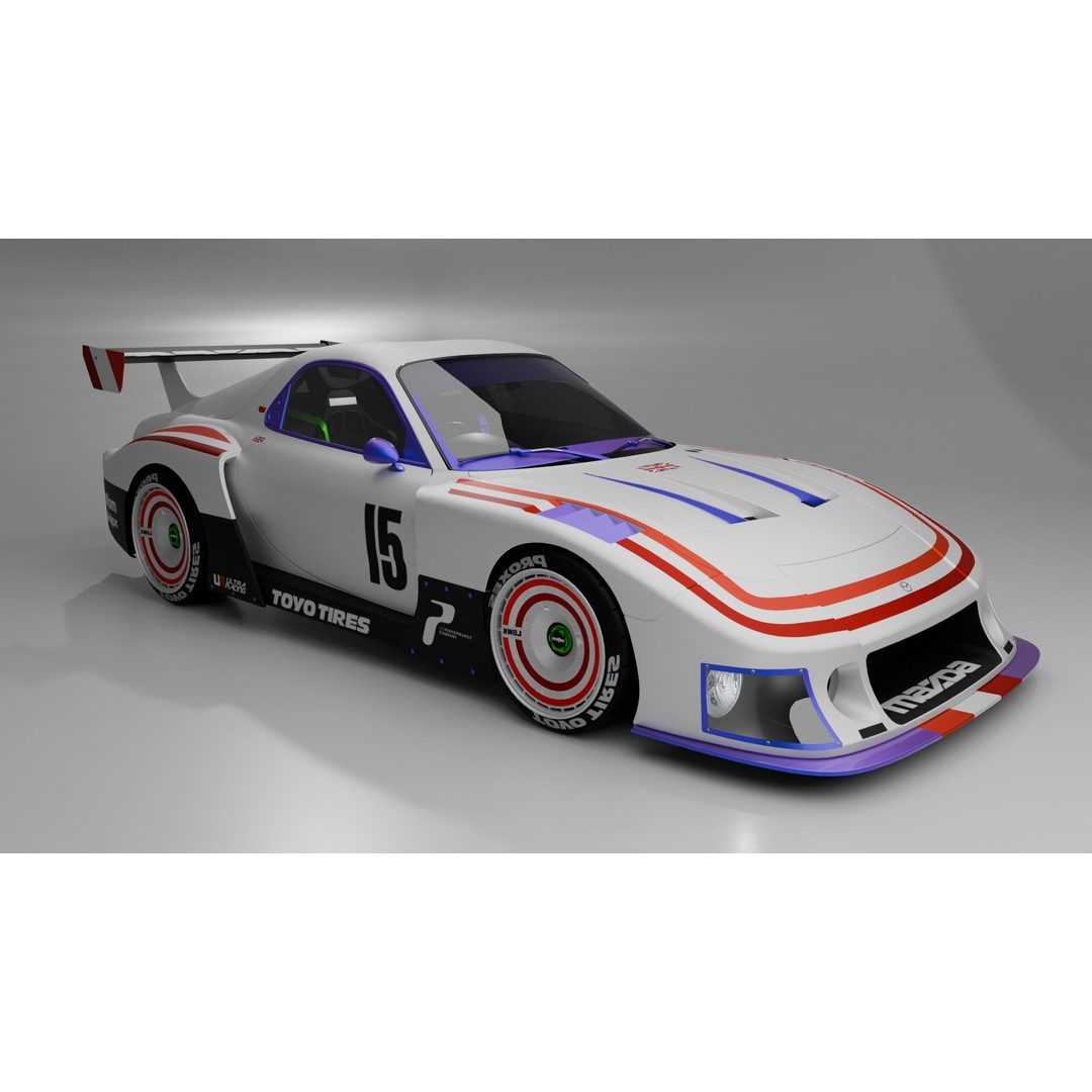 Mazda RX-7 3D Model – Low Poly Rigged Car for Animation, FBX & OBJ - View 11