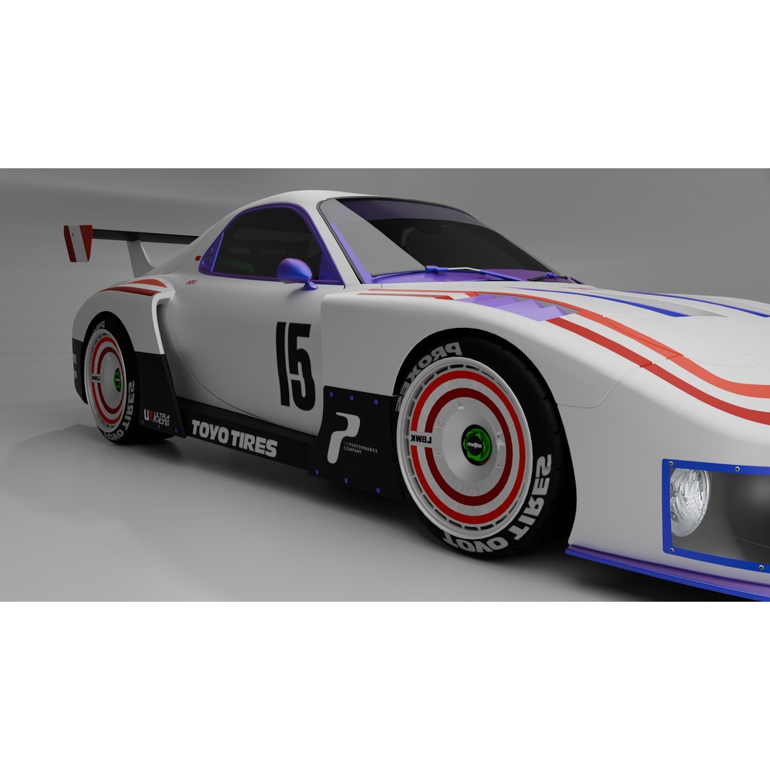 Mazda RX-7 3D Model – Low Poly Rigged Car for Animation, FBX & OBJ - View 16