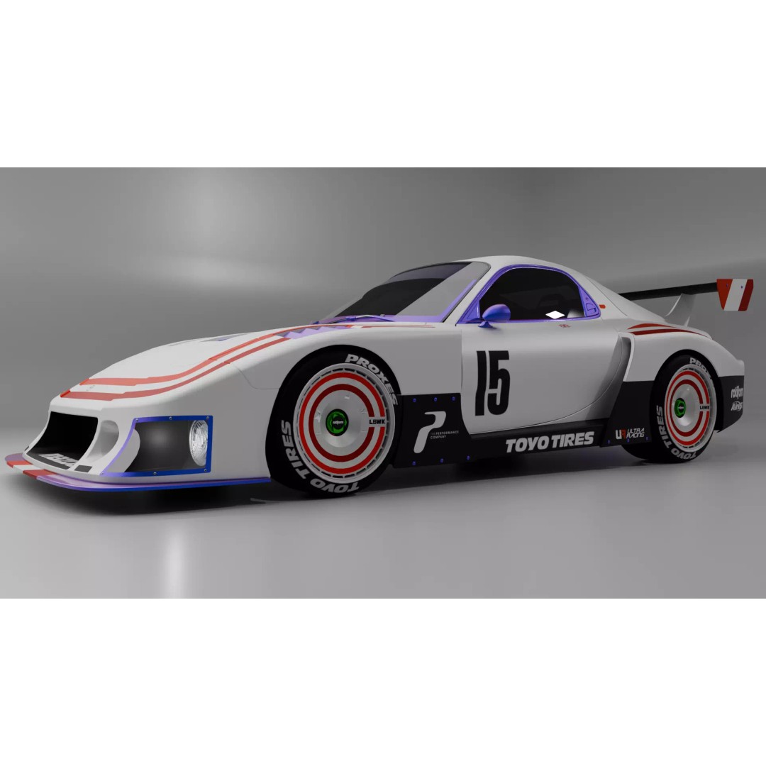 Mazda RX-7 3D Model – Low Poly Rigged Car for Animation, FBX & OBJ - View 2