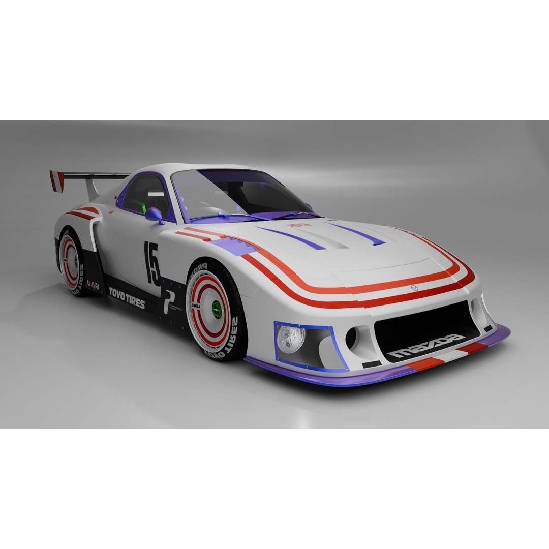 Mazda RX-7 3D Model – Low Poly Rigged Car for Animation, FBX & OBJ - View 29