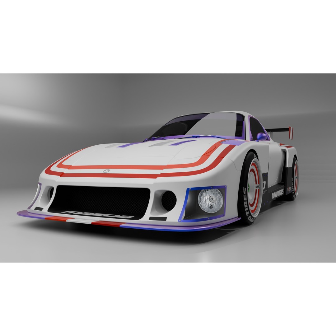 Mazda RX-7 3D Model – Low Poly Rigged Car for Animation, FBX & OBJ - View 3