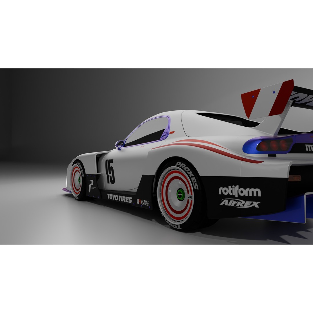 Mazda RX-7 3D Model – Low Poly Rigged Car for Animation, FBX & OBJ - View 4