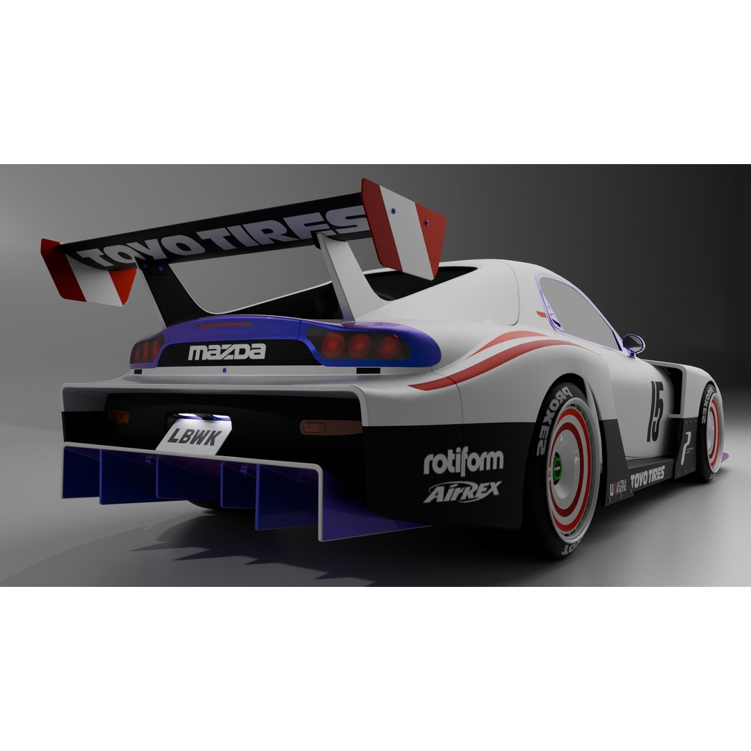 Mazda RX-7 3D Model – Low Poly Rigged Car for Animation, FBX & OBJ - View 6