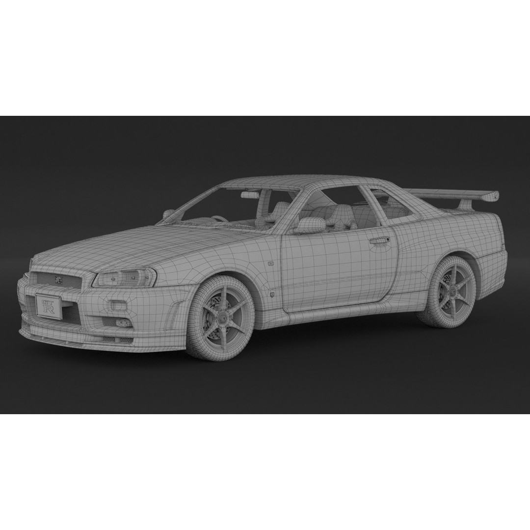 Nissan Skyline GT-R R34 3D Model – High Poly Game Asset, FBX, OBJ - View 9