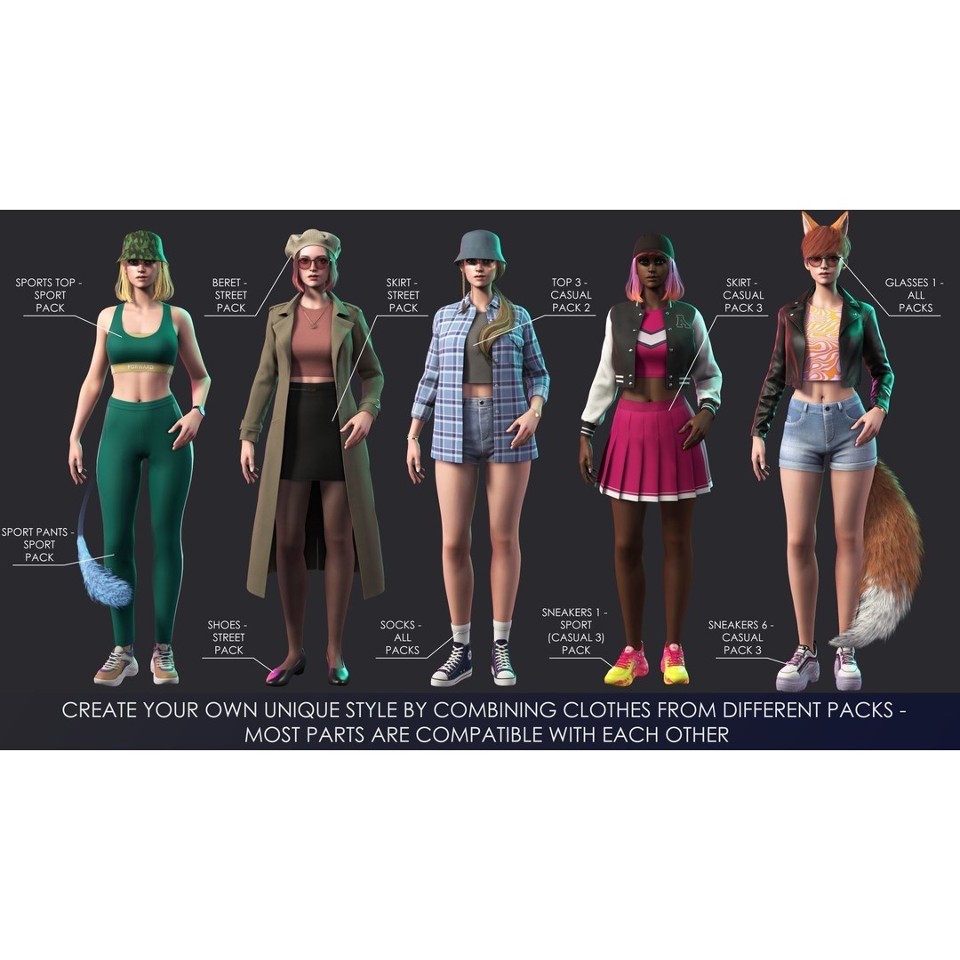 Streetwear Girl 3D Model – Casual Wear Female Character, Game-Ready - View 12