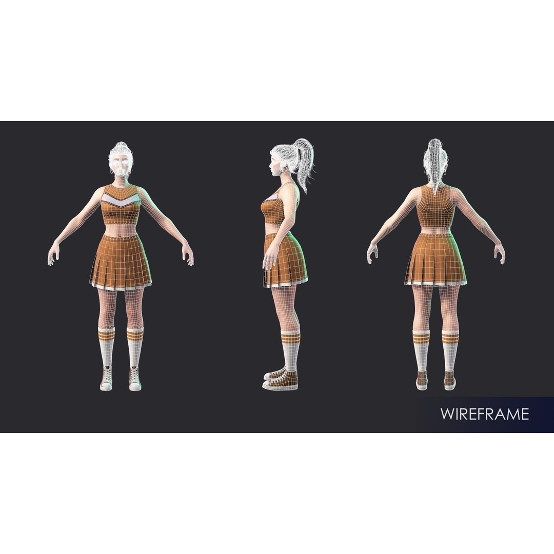 Streetwear Girl 3D Model – Casual Wear Female Character, Game-Ready - View 24
