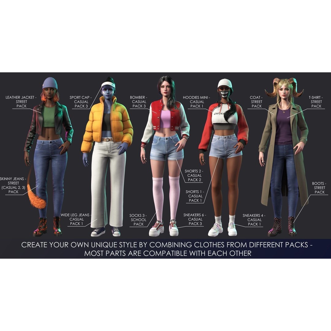Streetwear Girl 3D Model – Casual Wear Female Character, Game-Ready - View 8