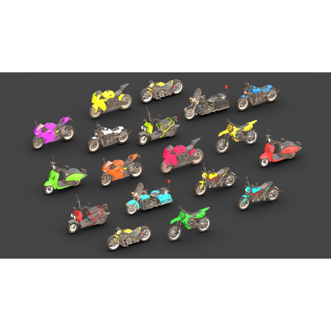 Motorbikes 3D Model – Low Poly Motorcycle Pack, FBX & OBJ Formats