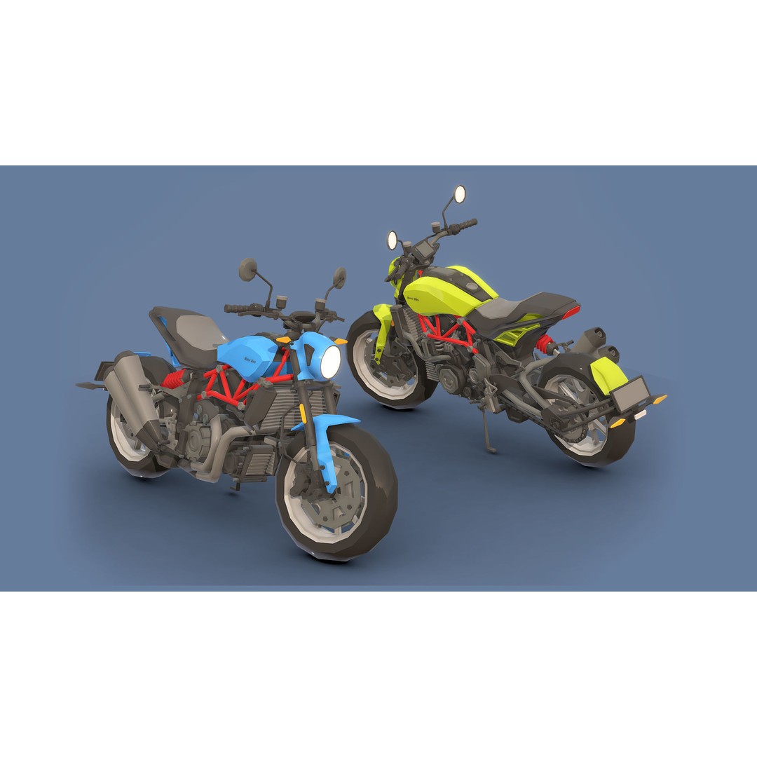 Motorbikes 3D Model – Low Poly Motorcycle Pack, FBX & OBJ Formats - View 17