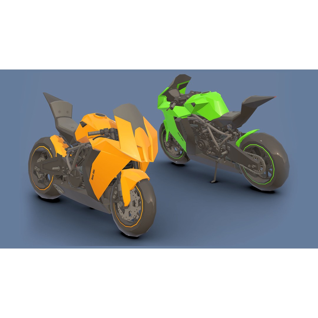 Motorbikes 3D Model – Low Poly Motorcycle Pack, FBX & OBJ Formats - View 5