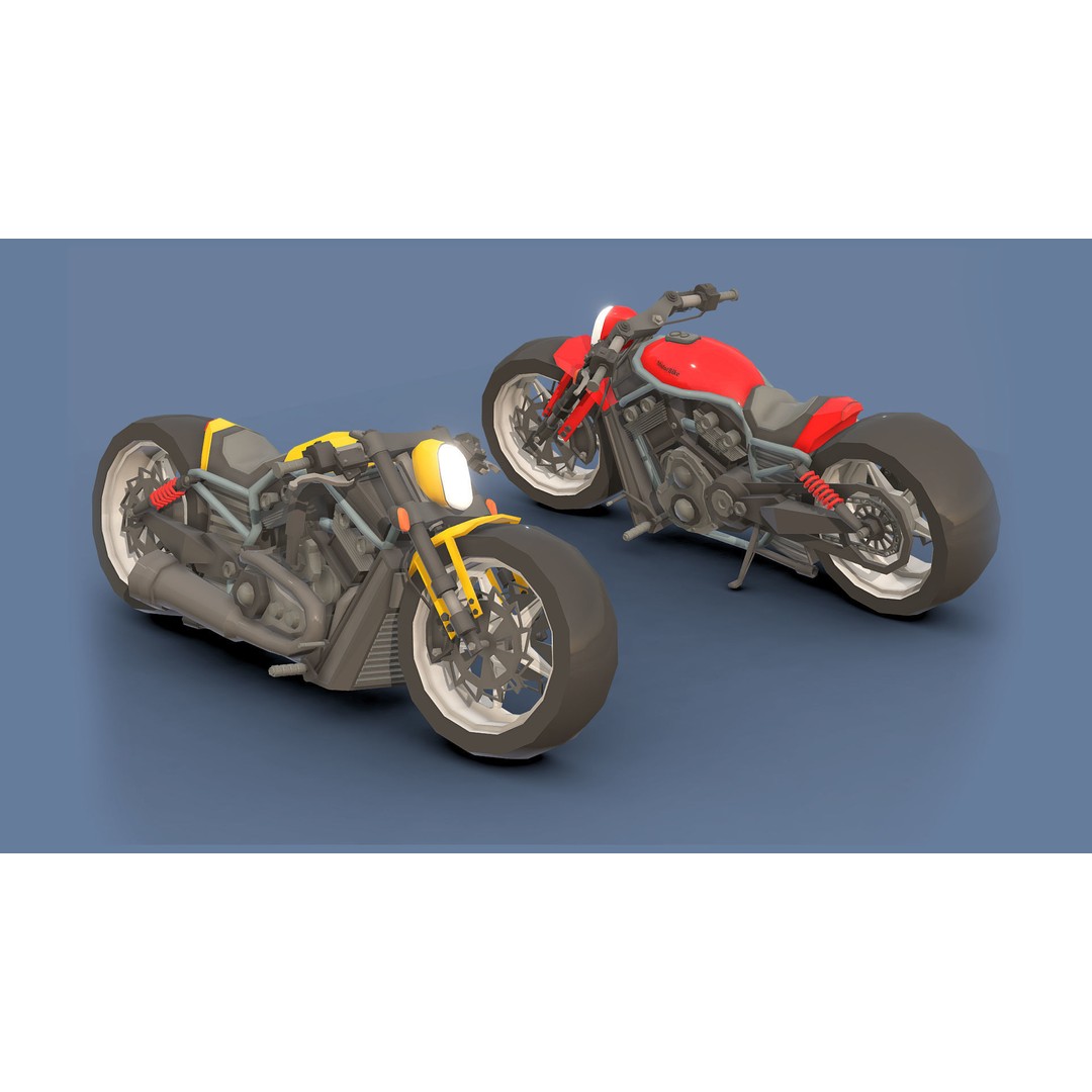 Motorbikes 3D Model – Low Poly Motorcycle Pack, FBX & OBJ Formats - View 9