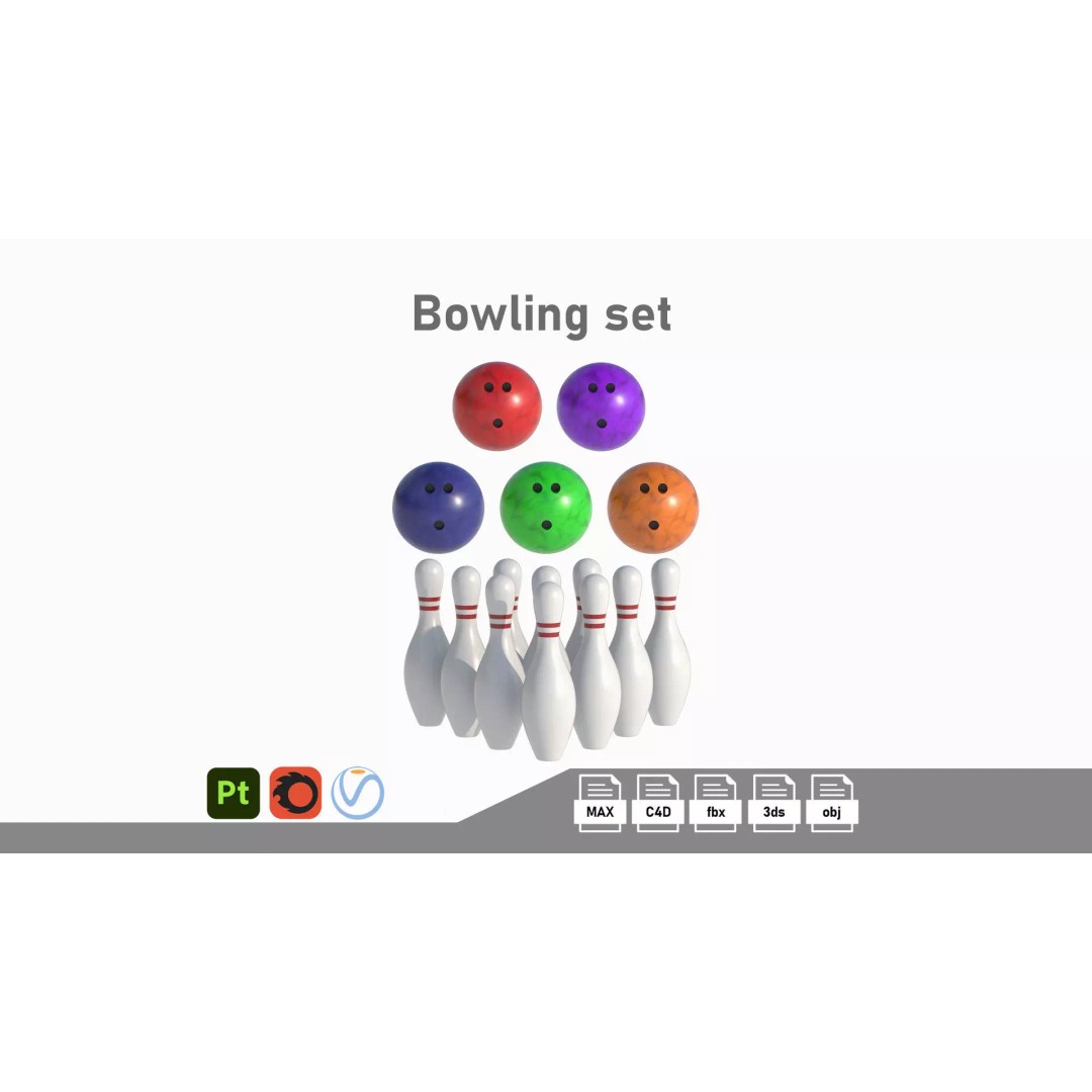 Bowling Collection 3D Model – Low Poly Game Asset, FBX, PBR - View 2