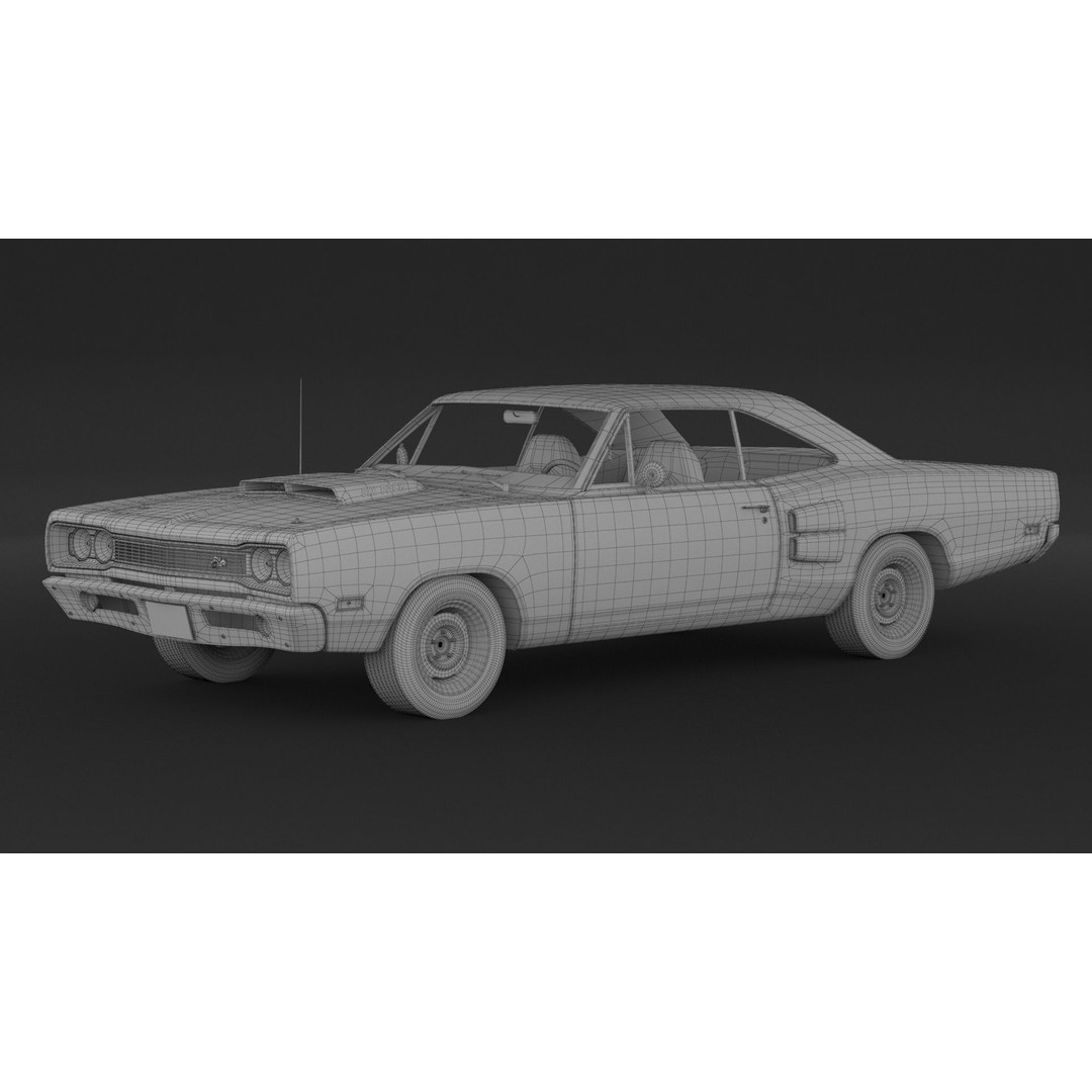 1969 Dodge Coronet Super Bee 3D Model – High Poly Game Asset, FBX, OBJ - View 9