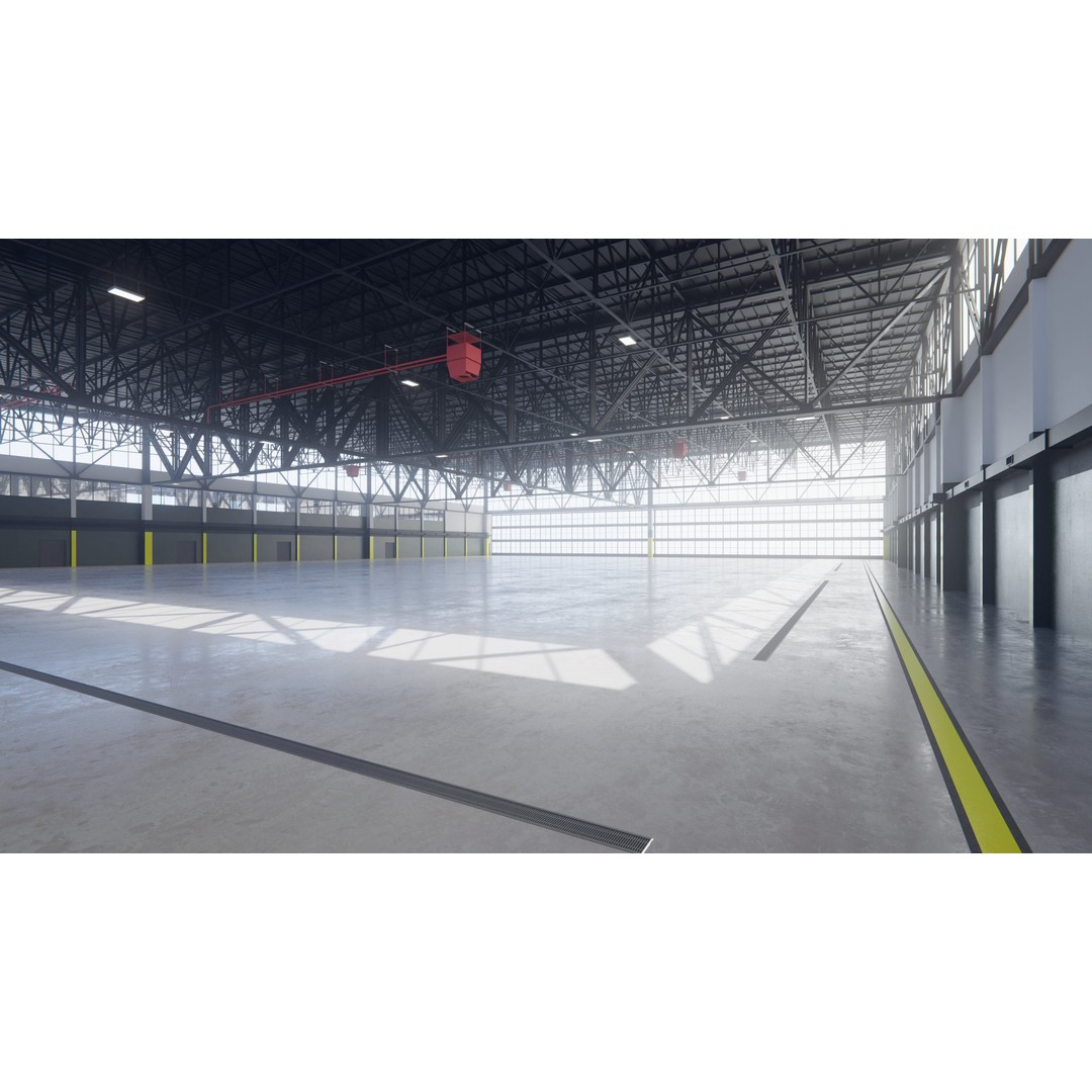 Airplane Hangar 3D Model – Low Poly Interior Asset, FBX, OBJ, Blender - View 3