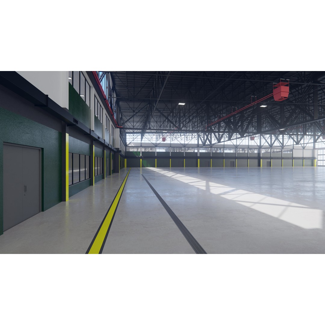 Airplane Hangar 3D Model – Low Poly Interior Asset, FBX, OBJ, Blender - View 4