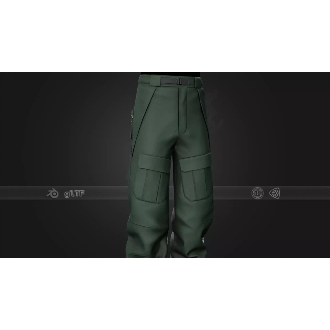 Green Snowboard Pants 3D Model – Low Poly PBR Game Asset, FBX, OBJ - View 2