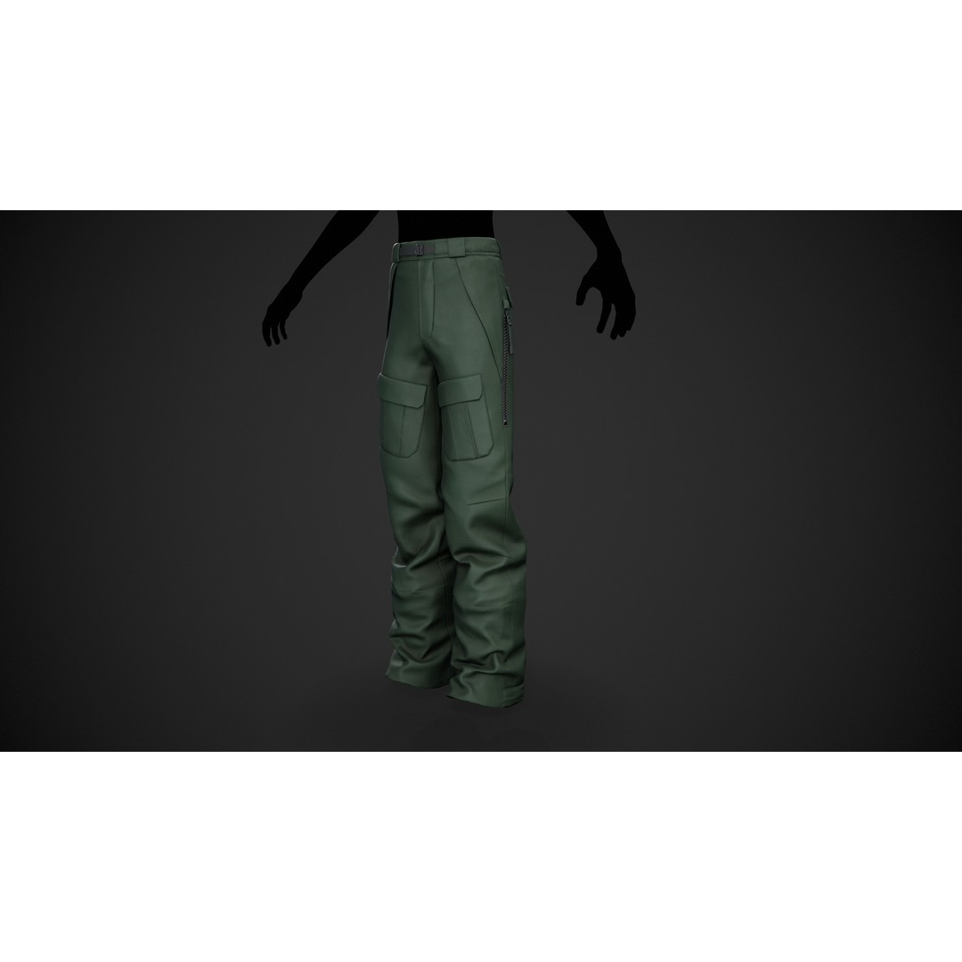 Green Snowboard Pants 3D Model – Low Poly PBR Game Asset, FBX, OBJ - View 3