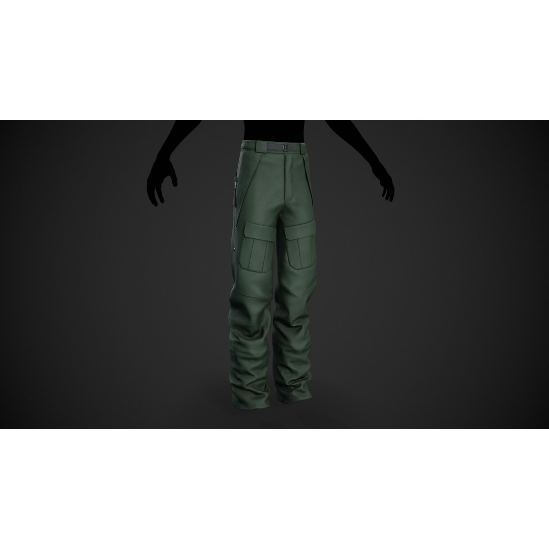 Green Snowboard Pants 3D Model – Low Poly PBR Game Asset, FBX, OBJ - View 4
