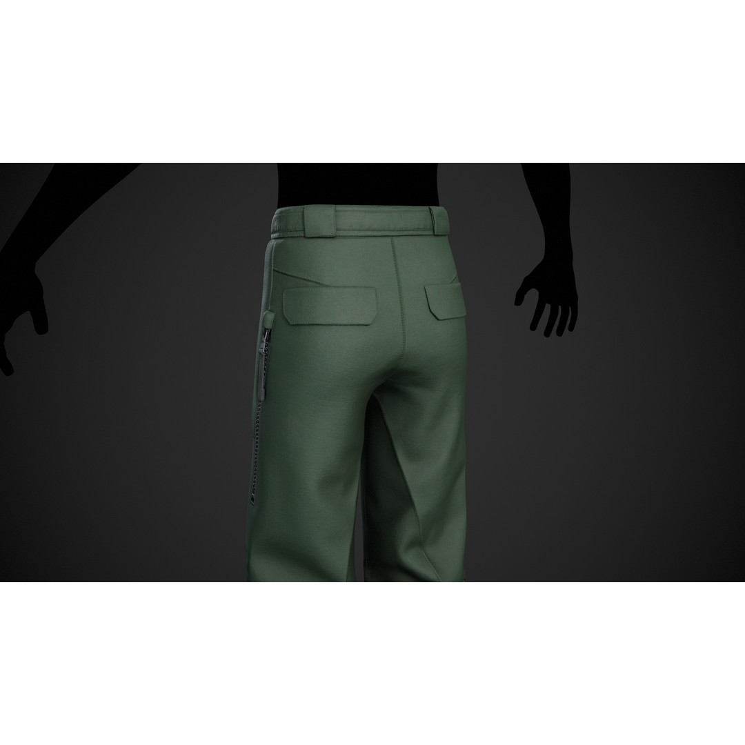 Green Snowboard Pants 3D Model – Low Poly PBR Game Asset, FBX, OBJ - View 6