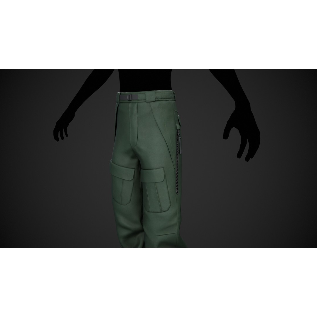 Green Snowboard Pants 3D Model – Low Poly PBR Game Asset, FBX, OBJ - View 7